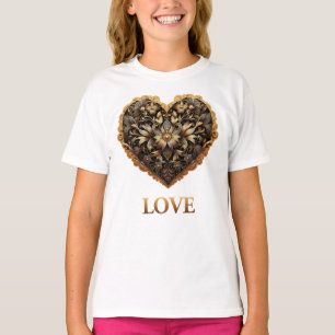 Camiseta Coração de ouro com filigrana romântica e palavra