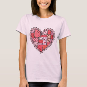 Camiseta Coração de Patchwork do Dia dos Namorados Doodle F