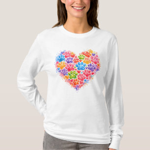 Camiseta Coração de Pegada de Pata Colorida – Amante de Cac