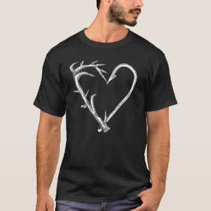 Camiseta Coração de Pesca e Caça Artístico Chifre e Gancho