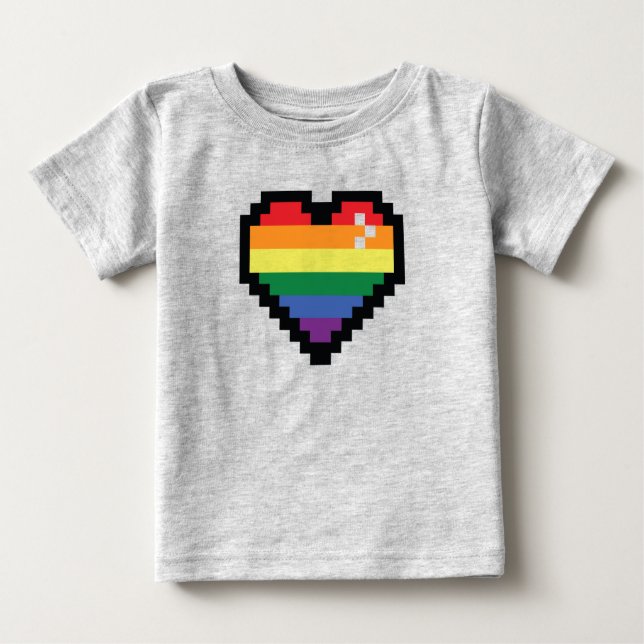 Camiseta Coração de Pixel Arco-Íris (Frente)