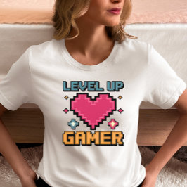 Camiseta Coração de Pixel do Gamer de Nível Avançado