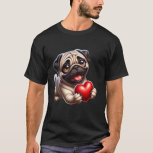 Camiseta Coração de Pug Eu Amo Pug