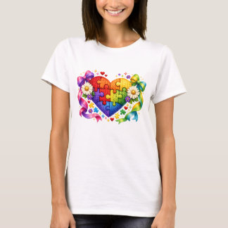Camiseta Coração de quebra-cabeça de fita coquete de consci