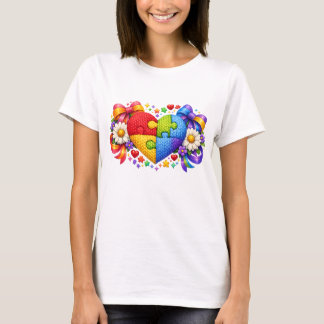 Camiseta Coração de quebra-cabeça de fita Coquette de consc