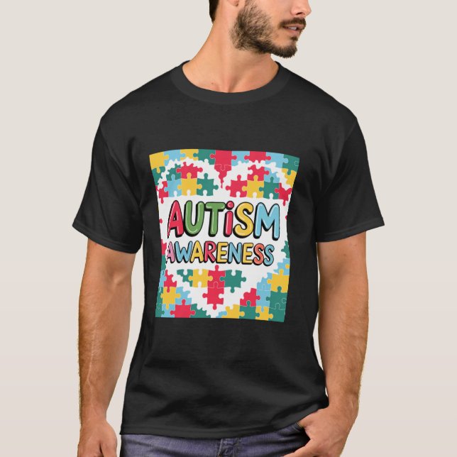 Camiseta Coração de quebra-cabeça do arco-íris de conscient (Frente)