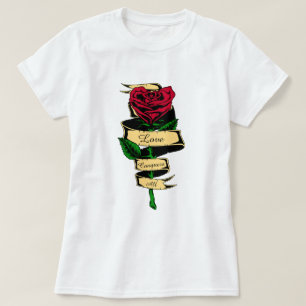 Camiseta Coração de Rosa Vermelha do Amor Conquista Tudo co