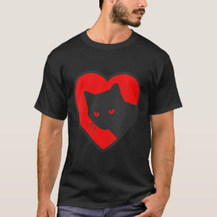 Camiseta Coração de São Valentão de Gato Preto Engraçado e