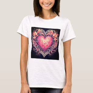 Camiseta Coração de São Valentim Enfeites de Flores de Amor