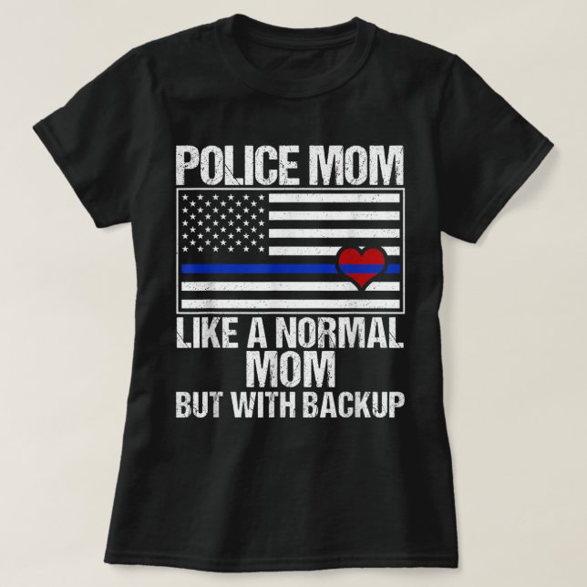 Camiseta Coração de Sinalizador Blue Line da Polícia Mãe (Frente do Design)