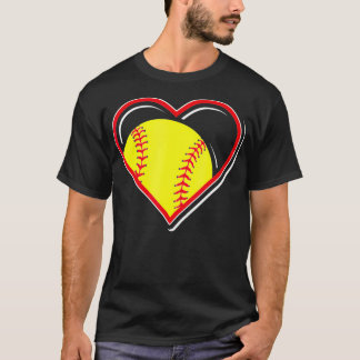 Camiseta Coração de Softball Vermelho para Amantes de Softb