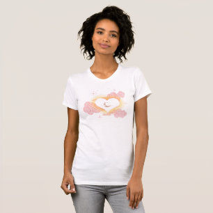 Camiseta Coração de Sonho Celestial - Lua Crescente e Nuvem