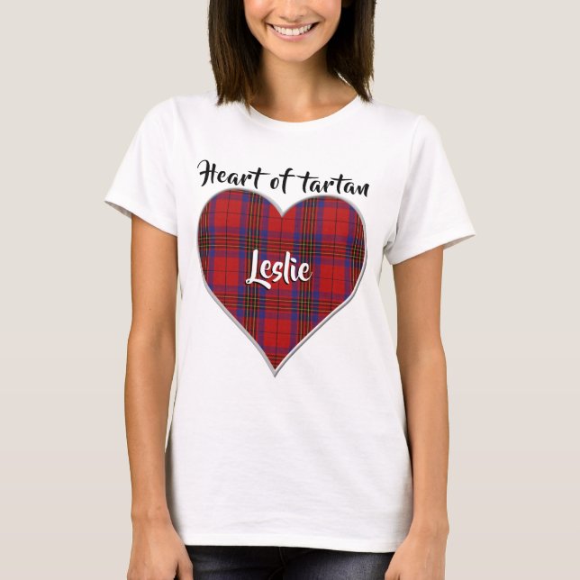 Camiseta Coração de Tartan Clan Leslie Red Xadrez (Frente)