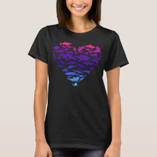 Camiseta Coração de Tubarões Tubarões Vida Colorida no Mar 