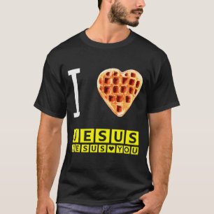 Camiseta Coração de Waffle Divertido Eu Amo Jesus Café da M
