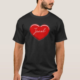 Camiseta Coração Desenhado Mão Nome Janel Corações I Love J