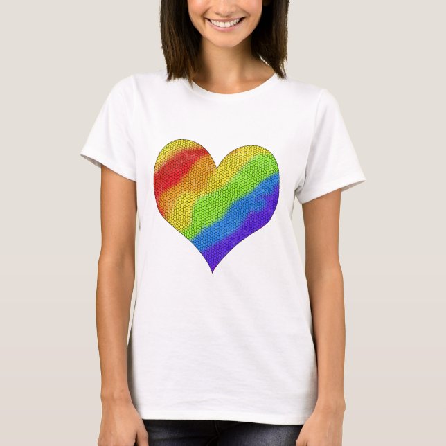 Camiseta Coração do Arco-Íris Mosaico - (Frente)