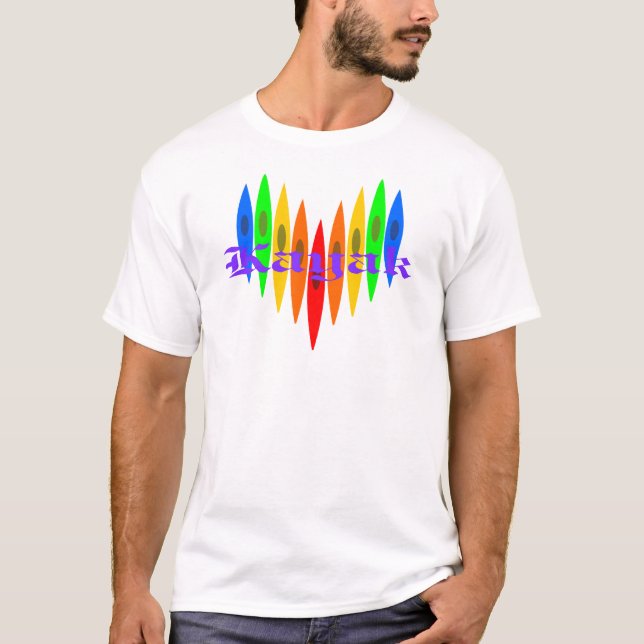 Camiseta Coração do caiaque do arco-íris (Frente)