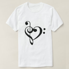 Camiseta Coração do Clef baixo e do Clef de triplo