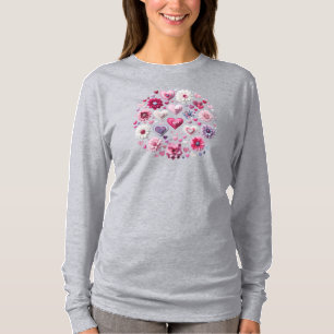 Camiseta Coração do Dia de os namorados Floral