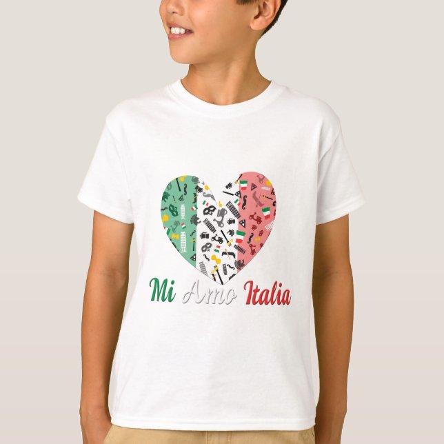 Camiseta Coração do MI Amo Italia com bandeira italiana (Frente)