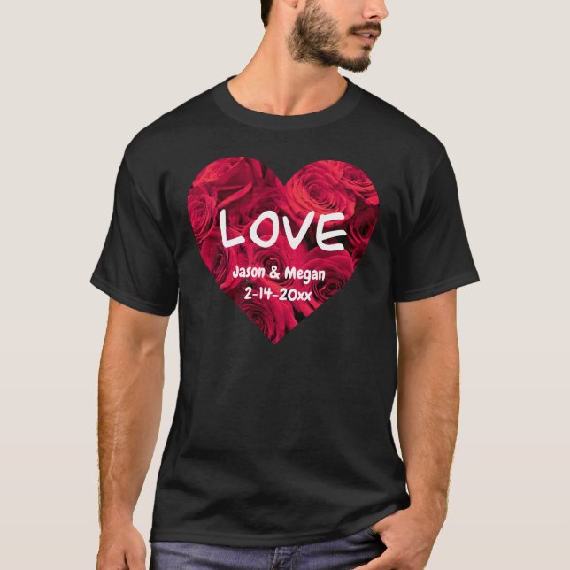 Camiseta Coração do Namorados da rosa vermelha romântica |  (Frente)