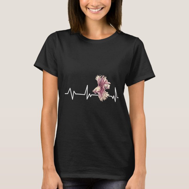 Camiseta Coração do Peixe Betta EKG Linha de Vida Peixe de  (Frente)