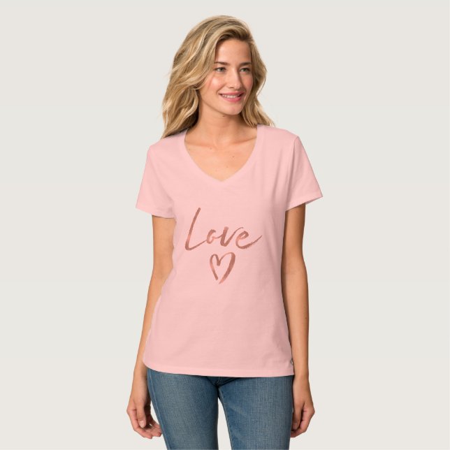 Camiseta Coração Dourado cor-de-rosa do amor (Frente Completa)