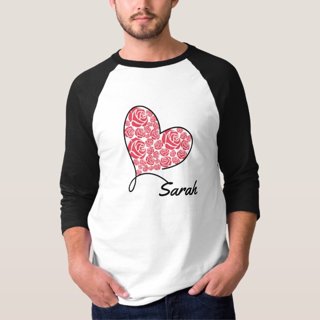 Camiseta Coração e Rosas de Amor - Personalizado (Frente)