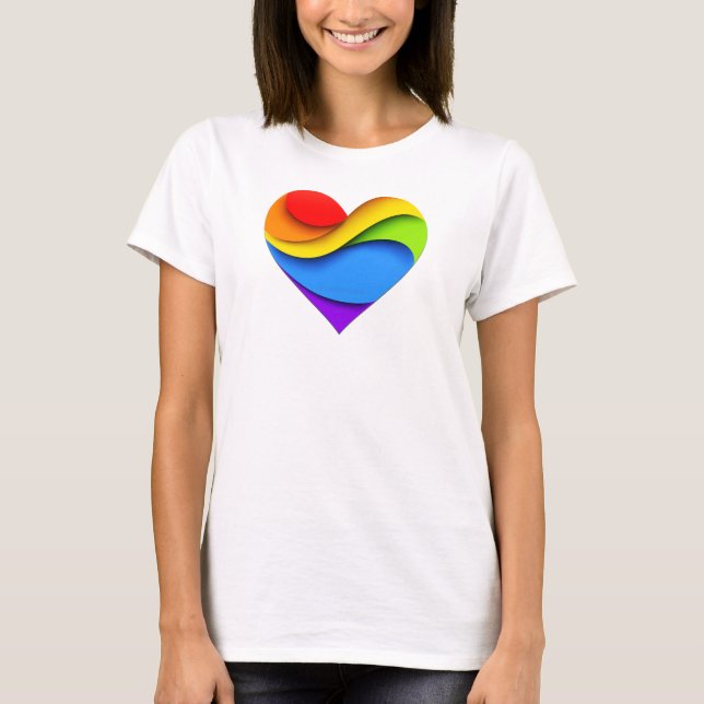 Camiseta Coração em forma de camadas de arco-íris SlipperyJ (Frente)
