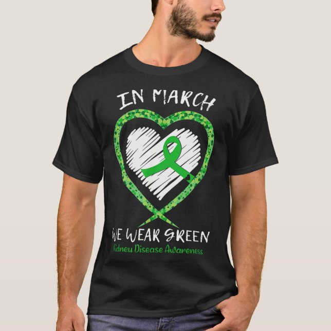 Camiseta Coração Em Março Use Verde Conscientização sobre D (Frente)