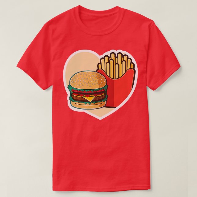 Camiseta Coração Engraçado Adora Fries Franceses Burger (Frente do Design)