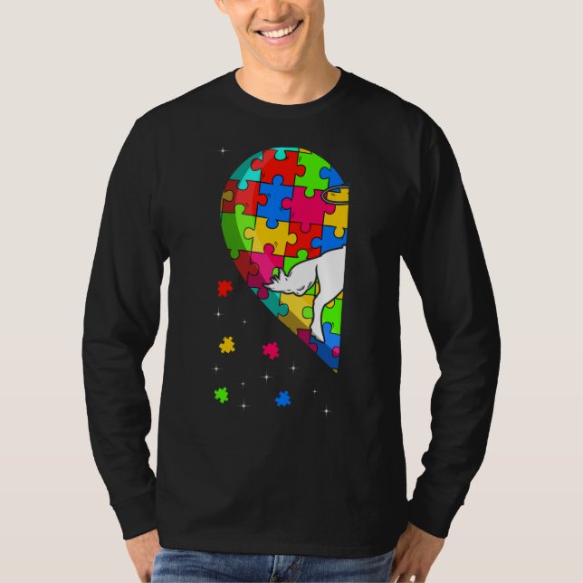 Camiseta Coração Engraçado Autismo Equestre Apoio à Consciê (Frente)