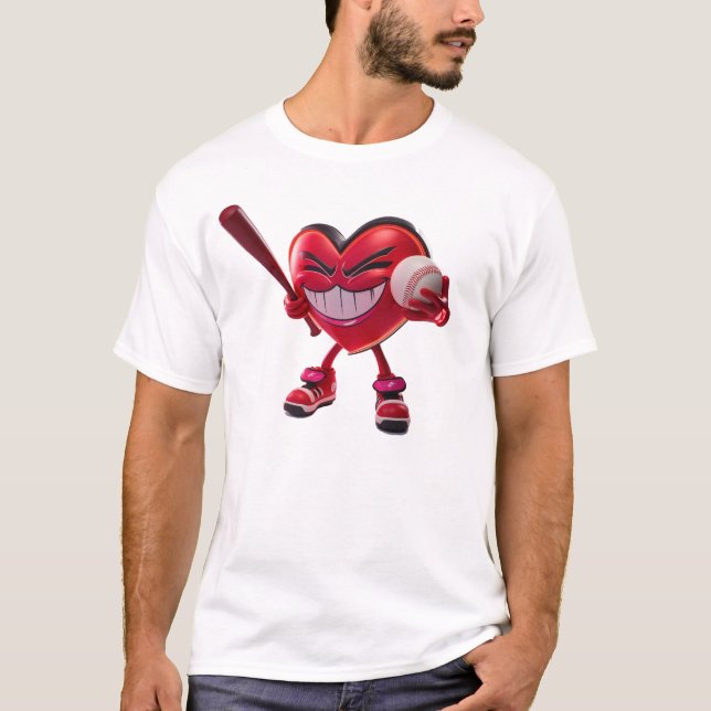 Camiseta Coração Engraçado Jogando Baseball (Frente)