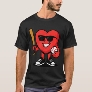 Camiseta Coração Engraçado Jogando Beisebol Dia dos Namorad