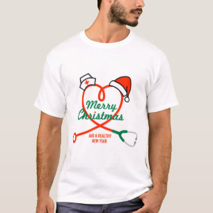Camiseta Coração estetoscópio com Papai Noel