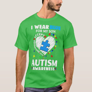 Camiseta Coração Eu Visto Azul Para O Meu Filho Autismo Mon