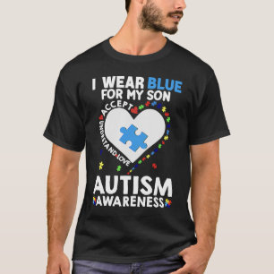 Camiseta Coração Eu Visto Azul Para O Meu Filho Autismo Mon