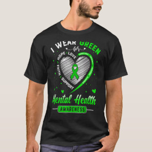 Camiseta Coração Eu Visto Verde Para Mão Consciência Da Saú