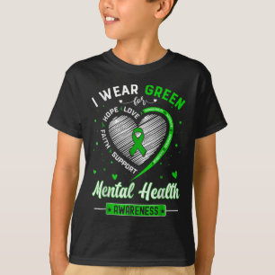 Camiseta Coração Eu Visto Verde Para Mão Consciência Da Saú