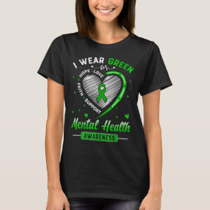 Camiseta Coração Eu Visto Verde Para Mão Consciência Da Saú