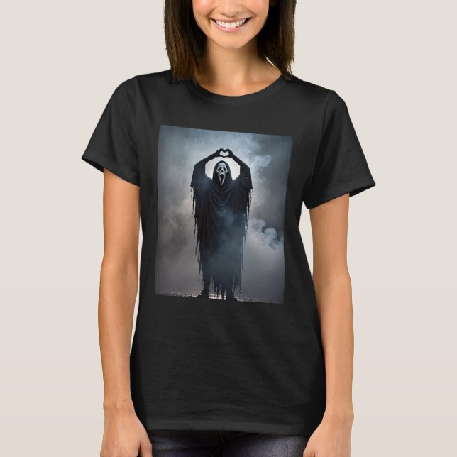 Camiseta Coração Fantasma Mãos Assustadas Rosto Horror Post (Frente)
