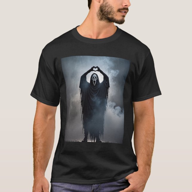 Camiseta Coração Fantasma Mãos Assustadas Rosto Horror Post (Frente)