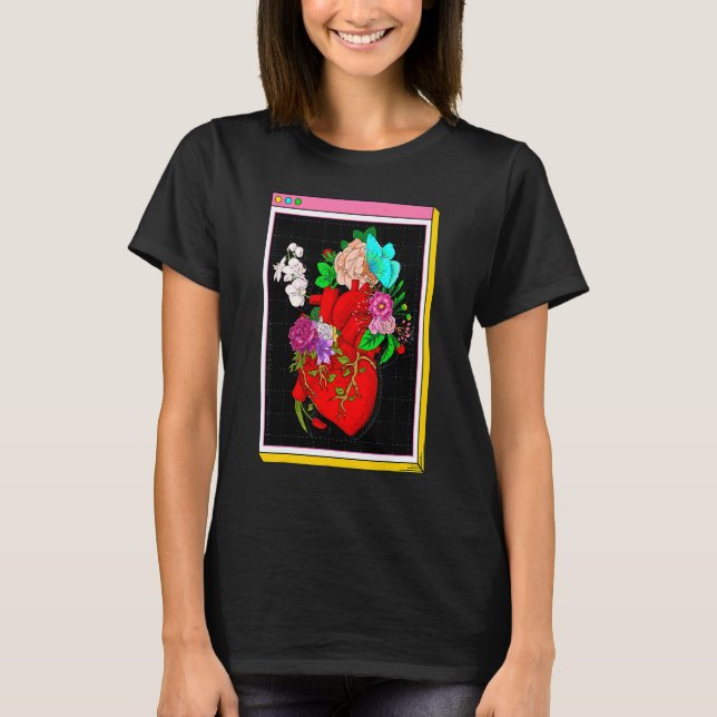 Camiseta Coração Floral Botânico Anatômico Jardim Flor Plan (Frente)
