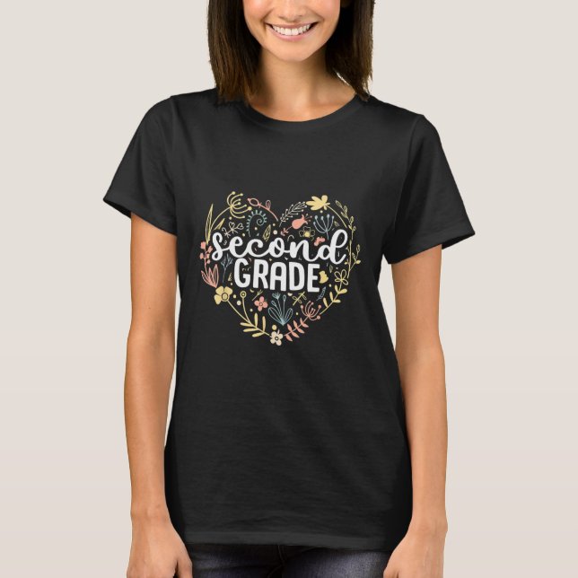 Camiseta Coração Floral De Segundo Grau De Volta Ao Profess (Frente)