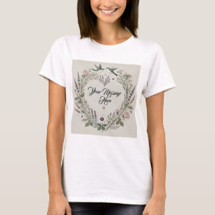 Camiseta "Coração Floral e Aves"