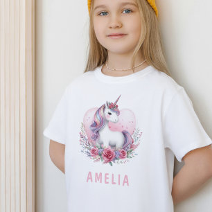 Camiseta Coração Floral Magical Unicorn Watercolor
