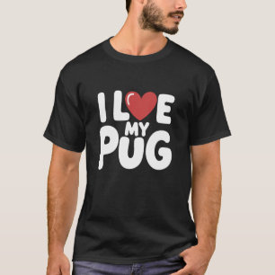 Camiseta Coração Fofo Amante de Pug Engraçado Eu Amo Meu Pu