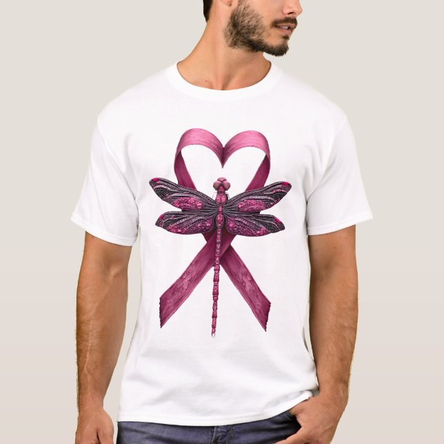 Camiseta Coração Fofo de Câncer de Mama Libélulas Conscient (Frente)