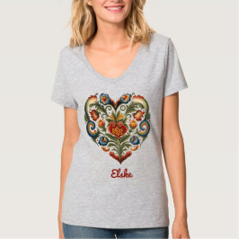 Camiseta Coração Folk de Arte Norueguesa "Amor"